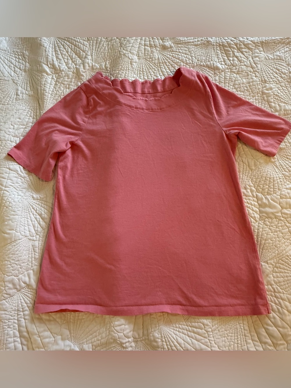Talbots Pink Short-Sleeve Ruffle Neck Tee